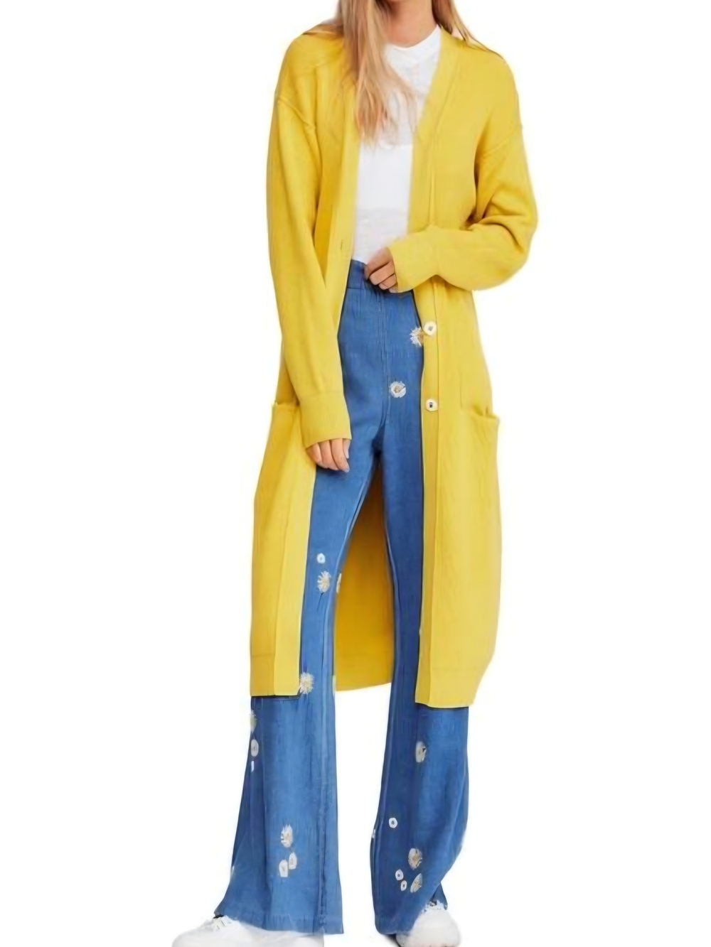 Free People Run To You Duster Cardigan Yellow Sweater Size XS